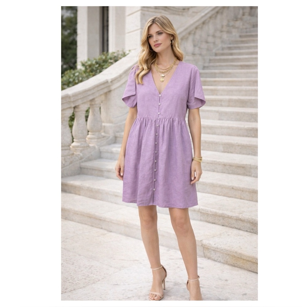 NEW Madewell‎ Linen-Blend Alexandra Button-Front Mini Dress Size S Vibrant Lilac